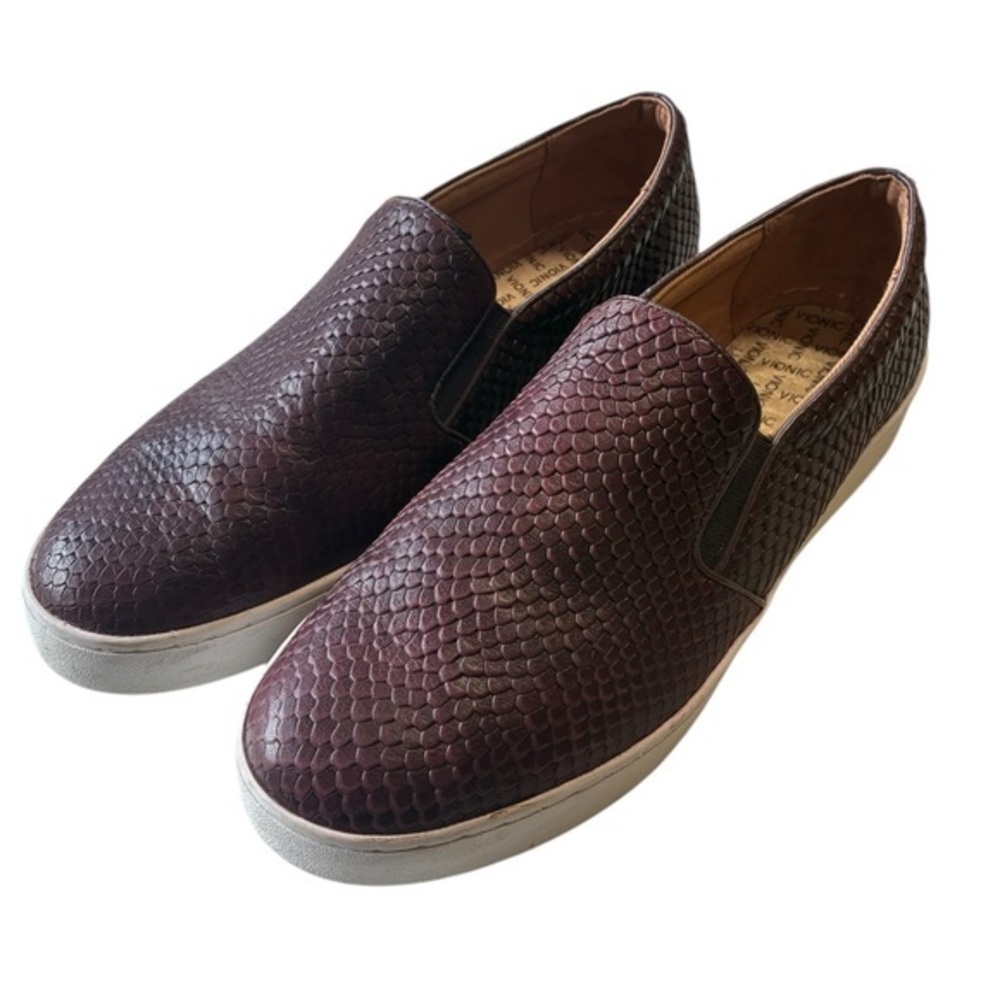 Vionic Splendid Midi Slip On, Snakeskin Pattern, Size 9, Merlot Color Leather
